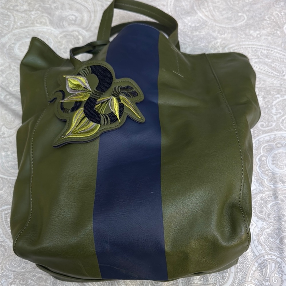 Olive Green and Navy Tote Bag